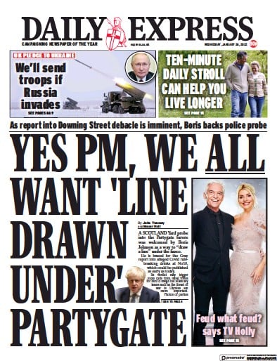 Daily Express (UK) Newspaper Front Page for 26 January 2022