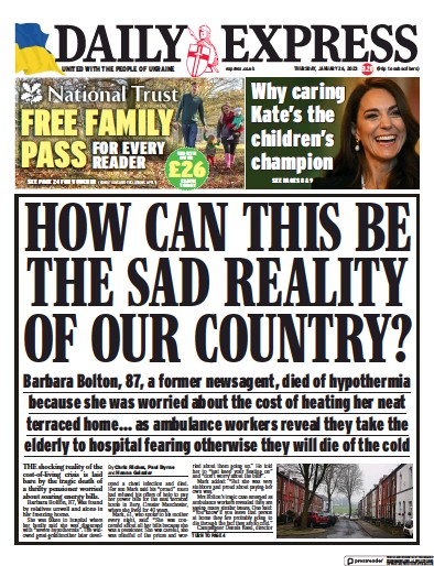 Daily Express (UK) Newspaper Front Page for 26 January 2023