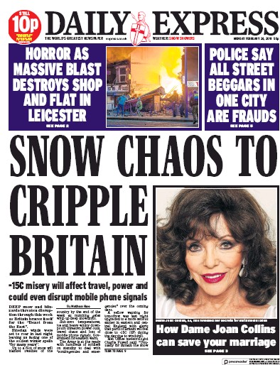 Daily Express Newspaper Front Page for 26 February 2018