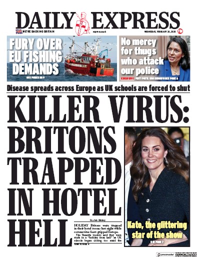 Daily Express Newspaper Front Page for 26 February 2020