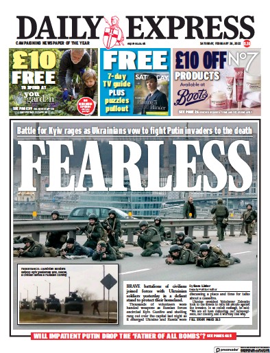 Daily Express Newspaper Front Page for 26 February 2022