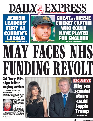 Daily Express (UK) Newspaper Front Page for 26 March 2018