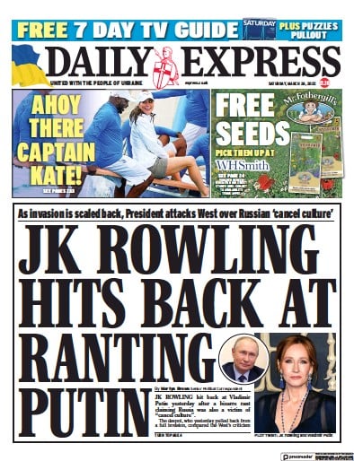 Daily Express Newspaper Front Page for 26 March 2022