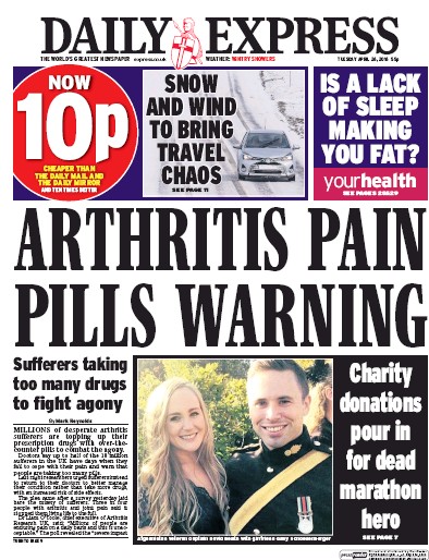 Daily Express Newspaper Front Page for 26 April 2016