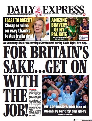 Daily Express (UK) Newspaper Front Page for 26 April 2021