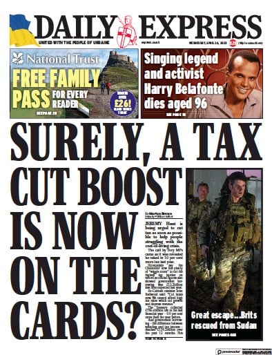 Daily Express (UK) Newspaper Front Page for 26 April 2023