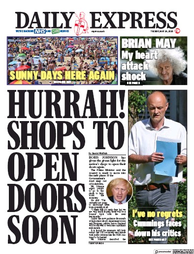 Daily Express Newspaper Front Page for 26 May 2020