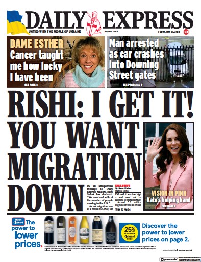 Daily Express (UK) Newspaper Front Page for 26 May 2023