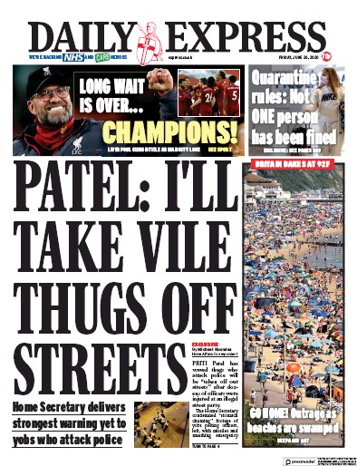 Daily Express Newspaper Front Page for 26 June 2020