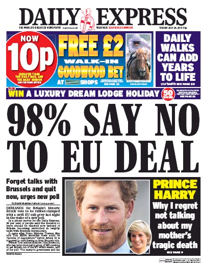 Daily Express Newspaper Front Page for 26 July 2016