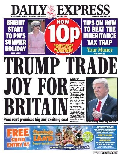 Daily Express Newspaper Front Page for 26 July 2017