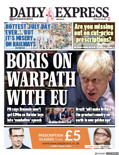 Daily Express Newspaper Front Page for 26 July 2019