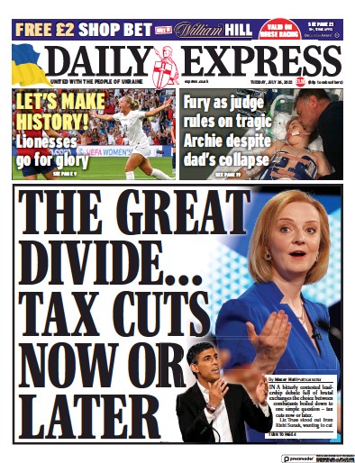 Daily Express Newspaper Front Page for 26 July 2022