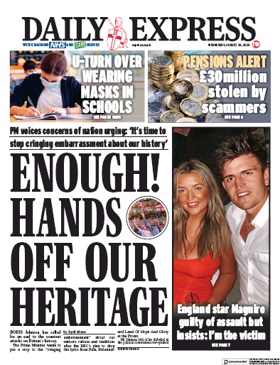 Daily Express Newspaper Front Page for 26 August 2020