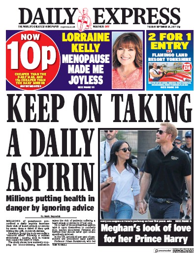 Daily Express Newspaper Front Page for 26 September 2017
