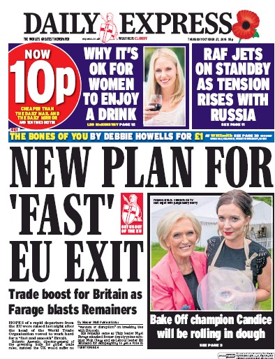 Daily Express Newspaper Front Page for 27 October 2016