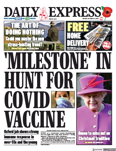 Daily Express Newspaper Front Page for 27 October 2020