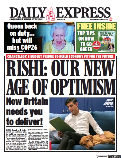 Daily Express (UK) Newspaper Front Page for 27 October 2021