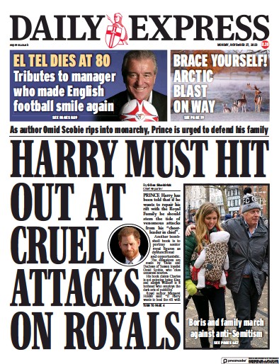 Daily Express (UK) Newspaper Front Page for 27 November 2023