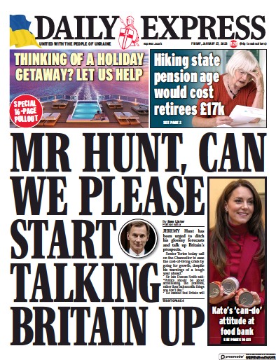 Daily Express (UK) Newspaper Front Page for 27 January 2023