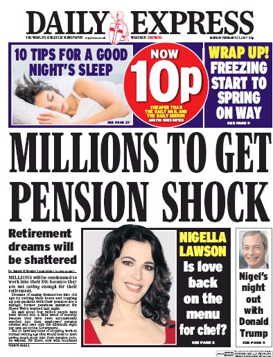 Daily Express Newspaper Front Page for 27 February 2017