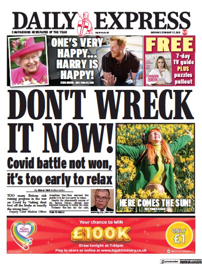 Daily Express Newspaper Front Page for 27 February 2021