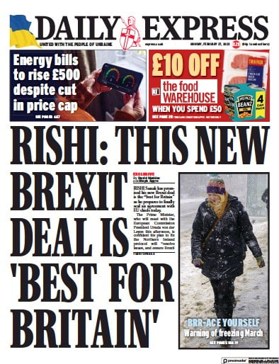 Daily Express (UK) Newspaper Front Page for 27 February 2023