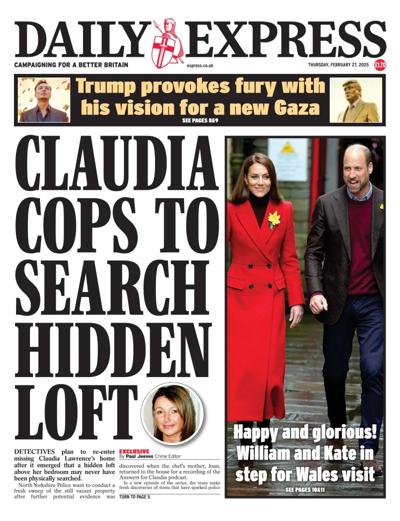 Daily Express (UK) Newspaper Front Page for 27 February 2025