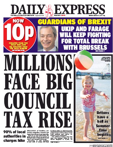 Daily Express (UK) Newspaper Front Page for 27 March 2017