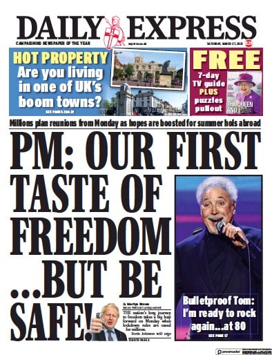 Daily Express (UK) Newspaper Front Page for 27 March 2021