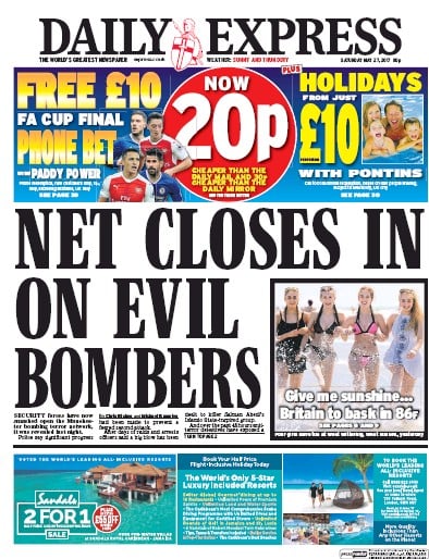 Daily Express Newspaper Front Page for 27 May 2017
