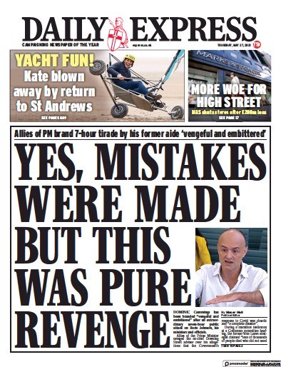 Daily Express Newspaper Front Page for 27 May 2021