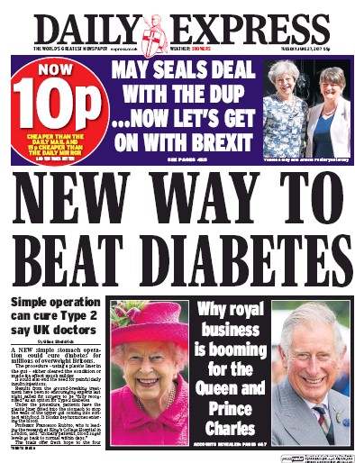 Daily Express Newspaper Front Page for 27 June 2017