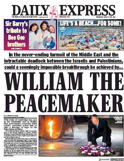 Daily Express (UK) Newspaper Front Page for 27 June 2018