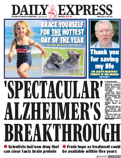 Daily Express (UK) Newspaper Front Page for 27 July 2018
