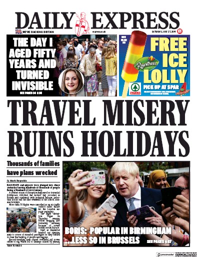 Daily Express Newspaper Front Page for 27 July 2019