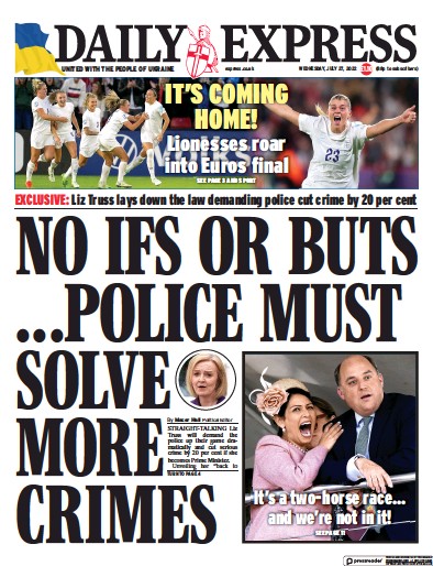Daily Express Newspaper Front Page for 27 July 2022