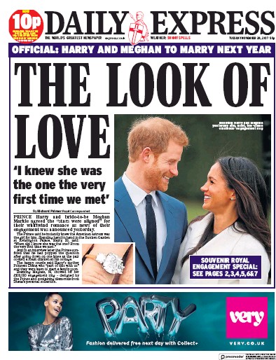 Daily Express (UK) Newspaper Front Page for 28 November 2017