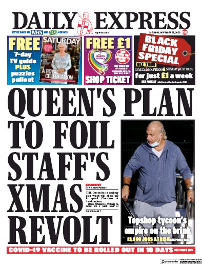 Daily Express Newspaper Front Page for 28 November 2020