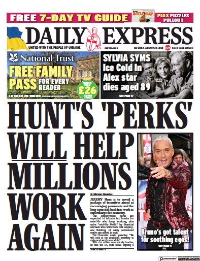 Daily Express (UK) Newspaper Front Page for 28 January 2023