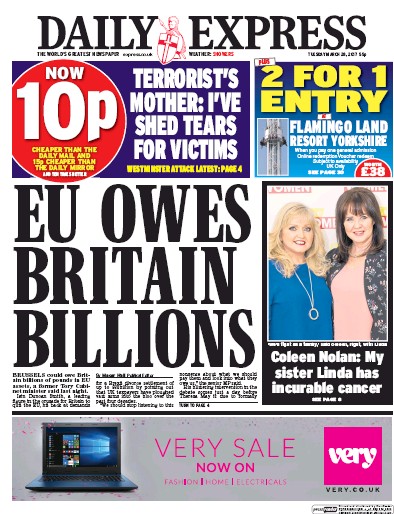 Daily Express (UK) Newspaper Front Page for 28 March 2017