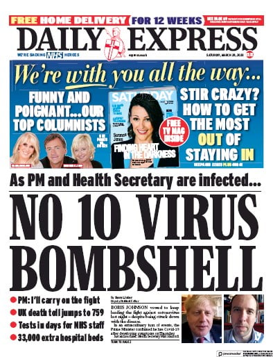 Daily Express (UK) Newspaper Front Page for 28 March 2020