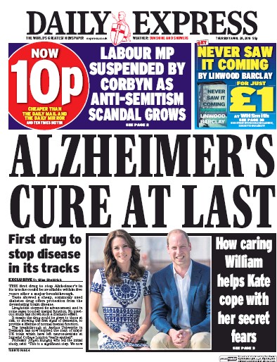 Daily Express Newspaper Front Page for 28 April 2016