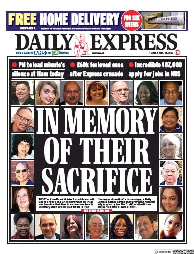Daily Express Newspaper Front Page for 28 April 2020