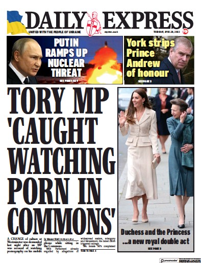Daily Express Newspaper Front Page for 28 April 2022