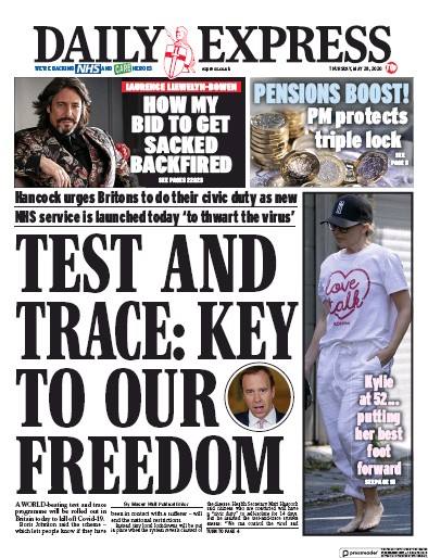 Daily Express (UK) Newspaper Front Page for 28 May 2020