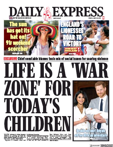 Daily Express Newspaper Front Page for 28 June 2019