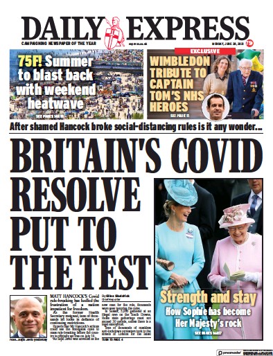 Daily Express (UK) Newspaper Front Page for 28 June 2021
