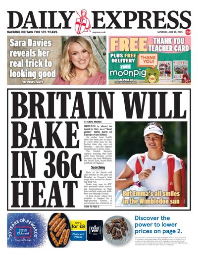 Daily Express (UK) Newspaper Front Page for 28 June 2025