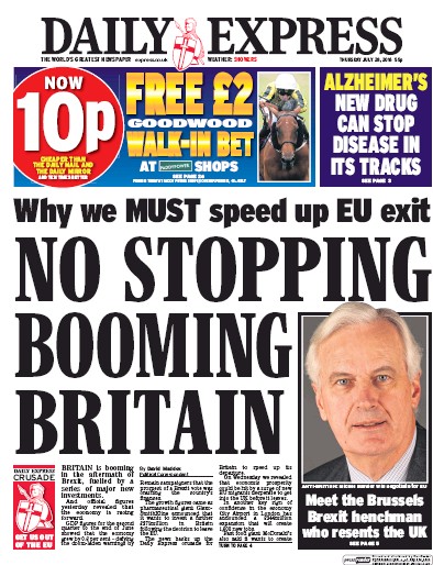 Daily Express Newspaper Front Page for 28 July 2016